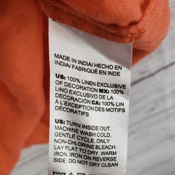 Chico's 100%Linen V-Neck Gold Lace Front Detail 3/4 Sleeve Top Size 1 - Picture 9 of 15